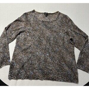 Talbots Merino Wool Scoop Neck Sweater Size XL in Leopard Dot, Classic